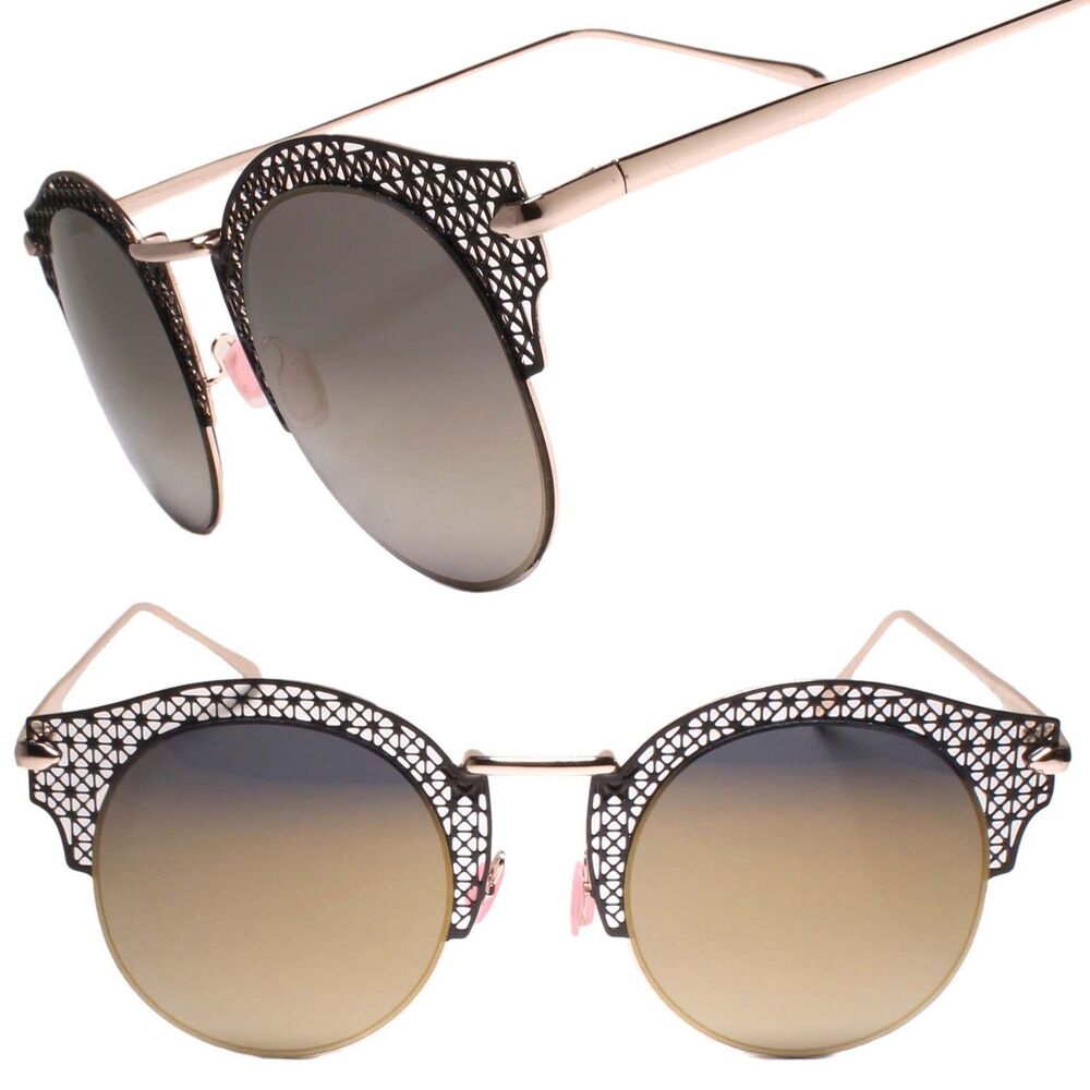 Modern Upscale Sophisticated Mirrored Round Lens Sunglasses Gold Laser Cut Frame
